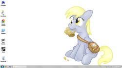 Size: 1024x576 | Tagged: safe, screencap, derpy hooves, pegasus, pony, desktop, female, mare, muffin, windows, windows 7