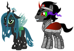 Size: 4350x3000 | Tagged: safe, alternate version, artist:sketchmcreations, king sombra, queen chrysalis, changeling, changeling queen, pony, unicorn, absurd resolution, simple background, transparent background, vector