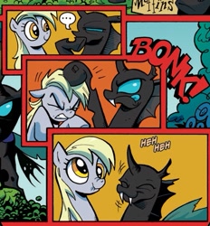 Size: 519x559 | Tagged: safe, artist:andypriceart, idw, derpy hooves, changeling, pegasus, pony, the return of queen chrysalis, spoiler:comic, ..., comic, female, mare, official, official comic, scrunchy face, underp