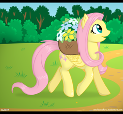 Size: 1411x1299 | Tagged: safe, artist:jay-kuro, fluttershy, pegasus, pony, female, flower, mare, pink mane, yellow coat