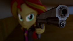 Size: 1920x1080 | Tagged: safe, artist:creatorofpony, sunset shimmer, equestria girls, /mlp/, 3d, 3d model, blender, depth of field, gun, m1911, pistol, solo