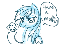 Size: 450x340 | Tagged: safe, artist:loosingreality, derpy hooves, pegasus, pony, da muro, female, mare, monochrome, muffin, sketch