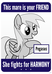 Size: 863x1223 | Tagged: safe, artist:kefkafloyd, derpy hooves, pegasus, pony, female, grin, mare, partial color, propaganda, smiling, solo, truth, world war ii