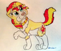 Size: 976x818 | Tagged: safe, artist:silversimba01, sunset shimmer, dog, collar, dogified, solo, species swap, traditional art