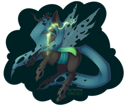 Size: 3600x3000 | Tagged: safe, artist:pinkxei, queen chrysalis, changeling, changeling queen, drool, flying, glowing eyes, high res, magic, simple background, solo, transparent background