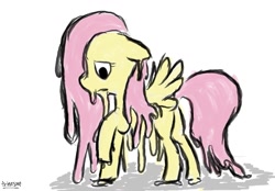 Size: 1057x737 | Tagged: safe, artist:trinosan, fluttershy, pegasus, pony, female, mare, melting, pink mane, yellow coat