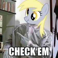 Size: 225x225 | Tagged: safe, derpy hooves, pegasus, pony, check em, female, mare, meme, parody