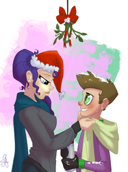 Size: 7865x10518 | Tagged: safe, artist:multiversecafe, rarity, spike, absurd resolution, female, humanized, male, mistletoe, shipping, sparity, straight