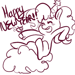 Size: 450x450 | Tagged: safe, artist:mt, pinkie pie, earth pony, pony, blushing, cute, diapinkes, drunk, drunkie pie, happy new year, hat, holiday, martini, monochrome, new years eve, party hat, solo