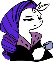 Size: 311x358 | Tagged: safe, artist:limeylassen, rarity, starlight glimmer, pony, unicorn, bathrobe, clothes, cup, drink, female, food, lesbian, robe, shipping, solo, stare, starity, tea