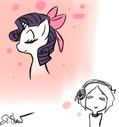 Size: 556x592 | Tagged: safe, artist:chromahooves, rarity, human, bow, headphones