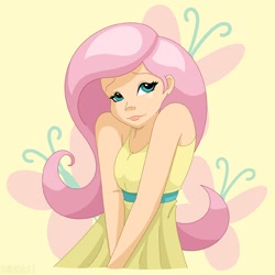 Size: 900x900 | Tagged: safe, artist:prettykitty, fluttershy, clothes, dress, humanized