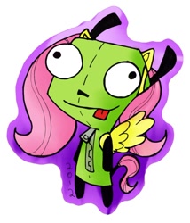 Size: 900x1053 | Tagged: safe, artist:bunnygirle26, fluttershy, badge, barely pony related, fluttergir, gir, invader zim