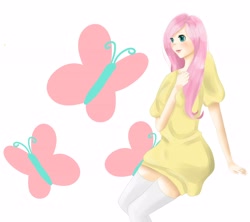 Size: 4500x4000 | Tagged: safe, artist:okashiwatashi, fluttershy, human, clothes, female, humanized, solo, stockings