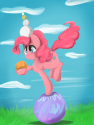 Size: 3000x4000 | Tagged: safe, artist:strabarybrick, pinkie pie, earth pony, pony, balance, ball, female, mare, pink coat, pink mane