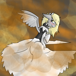 Size: 3000x3000 | Tagged: safe, artist:augustraes, derpy hooves, pegasus, pony, bipedal, clothes, crying, dress, sad, solo, wedding dress