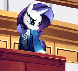 Size: 770x696 | Tagged: safe, artist:negativefox, rarity, pony, unicorn, ace attorney, courtroom, crossover, miles edgeworth, parody