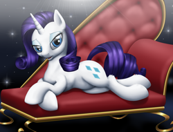 Size: 3400x2600 | Tagged: safe, artist:mekamaned, rarity, pony, unicorn, female, high res, mare, open mouth, sitting, sofa, starry background