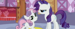 Size: 500x194 | Tagged: safe, rarity, sweetie belle, pony, unicorn, animated, female, filly, frown, horn, mare, siblings, sisters