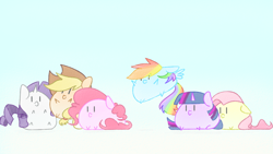 Size: 1100x620 | Tagged: safe, artist:grim ponka, derpibooru import, applejack, fluttershy, pinkie pie, rainbow dash, rarity, twilight sparkle, earth pony, pegasus, pony, unicorn, clannad, dango, female, food, mane six, mare