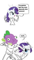 Size: 488x850 | Tagged: safe, rarity, spike, dragon, pony, unicorn, spoiler:s03, meme, sad