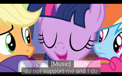 Size: 1920x1200 | Tagged: safe, derpibooru import, screencap, applejack, pinkie pie, rainbow dash, rarity, twilight sparkle, twilight sparkle (alicorn), alicorn, earth pony, pegasus, pony, unicorn, fame and misfortune, flawless, meme, youtube caption