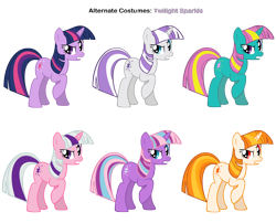 Size: 3100x2500 | Tagged: safe, artist:pika-robo, artist:ryoki-fureaokibi, derpibooru import, dewdrop dazzle, twilight, twilight sparkle, twilight twinkle, twilight velvet, unicorn twilight, pony, unicorn, g1, g3, g4, alternate costumes, female, g1 to g4, g3 to g4, generation leap, mare, palette swap, raised hoof, rapidash, recolor, simple background, transparent background, vector
