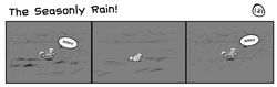 Size: 1280x404 | Tagged: safe, artist:tetrapony, derpy hooves, pegasus, pony, comic:the daily derp, comic, female, mare, monochrome, rain, solo, the seasonly rain!