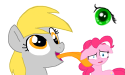 Size: 801x481 | Tagged: safe, artist:hipster-ponies, artist:shutterflye, derpy hooves, pinkie pie, pegasus, pony, disgusted, female, flockdraw, licking, mare, skycow, wtf