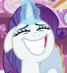 Size: 457x500 | Tagged: safe, screencap, rarity, pony, unicorn, eyes closed, female, grin, mare, out of context, solo