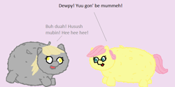 Size: 730x361 | Tagged: safe, derpy hooves, fluttershy, fluffy pony, pegasus, pony, female, fluffyderpy, fluffyshy, mare