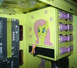 Size: 640x569 | Tagged: safe, fluttershy, pegasus, pony, computer, female, mare, pink mane, ponified, yellow coat