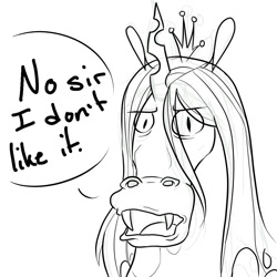 Size: 1080x1080 | Tagged: artist needed, safe, queen chrysalis, changeling, changeling queen, pony, 4chan, dialogue, drawthread, fangs, hoers, looking at you, monochrome, mr. horse, open mouth, ponified, ren and stimpy, solo, speech bubble