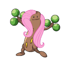 Size: 625x630 | Tagged: safe, fluttershy, barely pony related, fluttertree, pink hair, pokémon, solo, sudowoodo