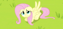 Size: 500x231 | Tagged: safe, screencap, fluttershy, pegasus, pony, hurricane fluttershy, animated, cute, flapping, floppy ears, high angle, looking up, prone, solo