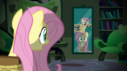 Size: 1280x720 | Tagged: safe, artist:capnpea, edit, edited screencap, screencap, fluttershy, scootaloo, pegasus, pony, putting your hoof down, fimbriae, mirror, terry