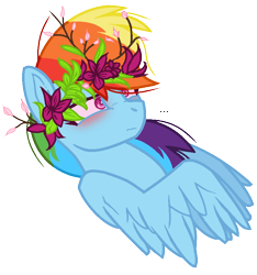 Size: 752x804 | Tagged: safe, artist:bezziie, derpibooru import, rainbow dash, pegasus, pony, base used, blushing, floral head wreath, flower, simple background, solo, transparent background