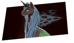 Size: 1000x580 | Tagged: safe, artist:itzdatag0ndray, queen chrysalis, changeling, changeling queen, ear fluff, long mane, simple background, solo