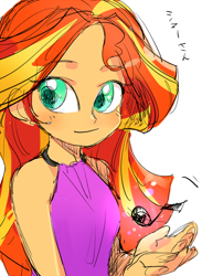 Size: 440x600 | Tagged: safe, artist:pan, sunset shimmer, equestria girls, music notes, pixiv, solo