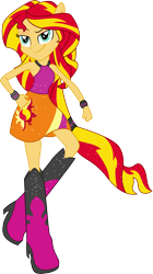 Size: 6512x11603 | Tagged: safe, artist:illumnious, sunset shimmer, equestria girls, rainbow rocks, absurd resolution, boots, clothes, eared humanization, ponied up, simple background, skirt, sleeveless, solo, transparent background, vector, welcome to the show