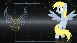 Size: 2732x1536 | Tagged: safe, artist:elsdrake, derpy hooves, pegasus, pony, female, mare, muffin, solo, wallpaper