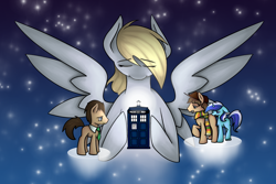 Size: 3000x2000 | Tagged: safe, artist:robynne, derpy hooves, doctor whooves, minuette, fourth doctor, tardis