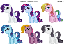 Size: 3400x2400 | Tagged: safe, artist:pika-robo, rainbow flash, rarity, sparkler (g1), toola roola, pony, unicorn, g1, g3, g4, adventures in ponyville, alternate costumes, blu-rarity, discorded, female, g1 to g4, g3 to g4, generation leap, mare, palette swap, recolor, simple background, transparent background, vector