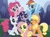 Size: 813x606 | Tagged: safe, derpibooru import, applejack, fluttershy, pinkie pie, rainbow dash, rarity, twilight sparkle, earth pony, pegasus, pony, unicorn, female, mane six, mane six opening poses, mare, official, one eye closed, open mouth, prone, raised hoof, spread wings, stock vector, wings, wink