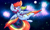 Size: 2200x1320 | Tagged: safe, artist:ashee, derpibooru import, rainbow dash, pegasus, pony, colored wings, flying, moon, multicolored wings, one eye closed, rainbow, rainbow wings, smiling, solo, space, stars, wink