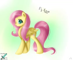 Size: 1565x1285 | Tagged: safe, artist:dashacz, fluttershy, pegasus, pony, female, looking at you, mare, signature, solo, walking