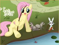 Size: 1500x1163 | Tagged: safe, artist:isegrim87, angel bunny, fluttershy, ferret, pegasus, pony, circle of life, fishing