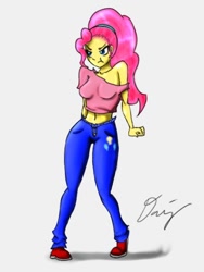 Size: 432x576 | Tagged: safe, artist:strangeazian, pinkie pie, human, clothes, female, humanized, pink hair