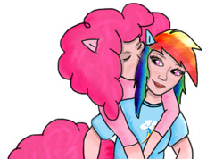 Size: 473x336 | Tagged: safe, artist:phrose, derpibooru import, pinkie pie, rainbow dash, human, eared humanization, female, humanized, lesbian, light skin, pinkiedash, shipping, tailed humanization