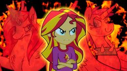 Size: 1017x575 | Tagged: safe, artist:klystron2010, sunset shimmer, oc, oc:glitter punch, equestria girls, rainbow rocks, barry allen repeatedly crashes into a sparkling toilet, explicit source, just one bite, pinkiepony, princess glitter punch, youtube poop